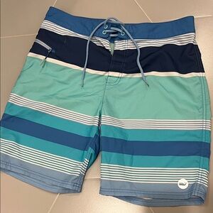 Vineyard Vines Men's Blue, Teal & Navy Striped Swim Board Shorts sz 32